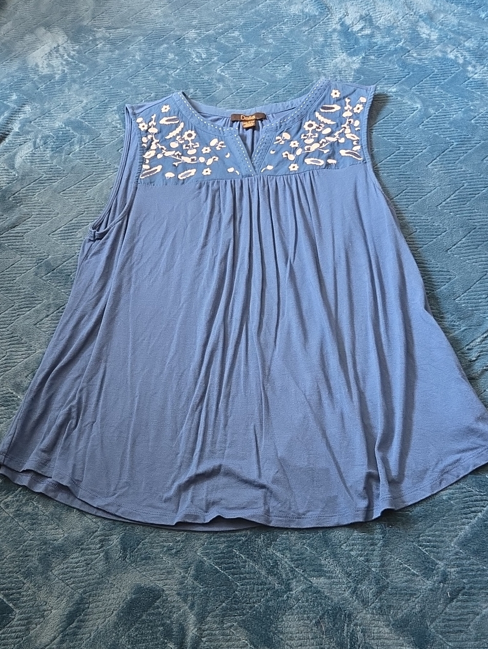 4/$20 Dalia  Blue Embroidered Sleeveless Women's Top